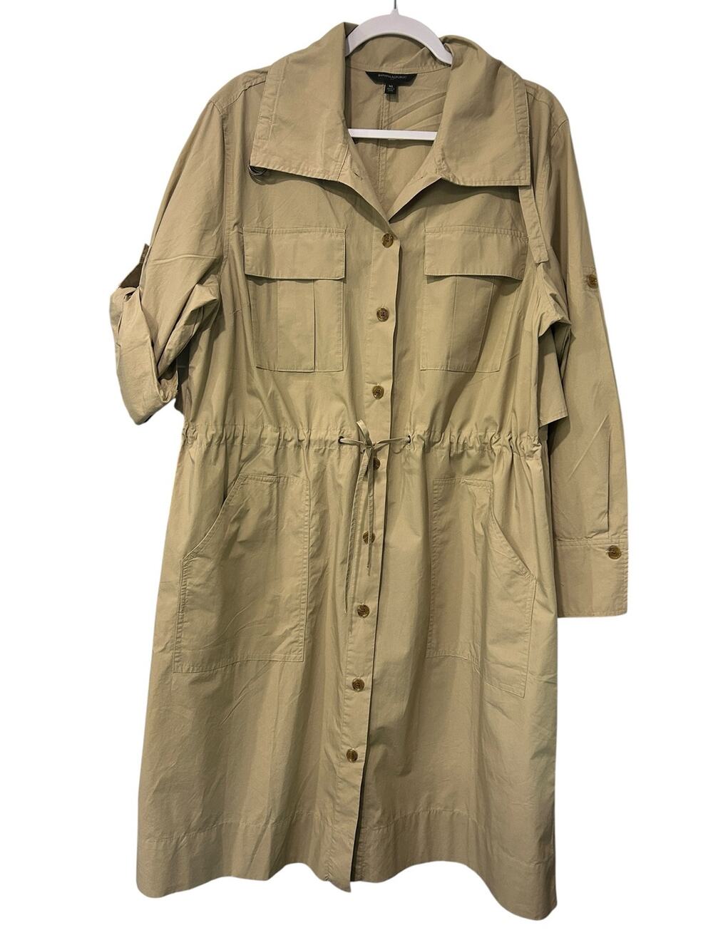 Banana Republic Utility Safari Shirt Dress Khaki Drawstring Cargo Midi XL